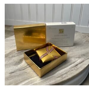 Estee Lauder Pink Ribbon 2002 Collectible Powder Compact Gold Pink Crystals